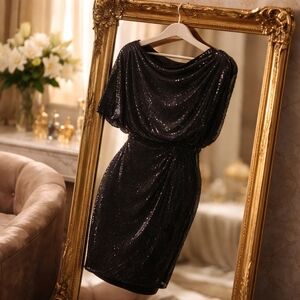 Elegant Black Sequin Dress By Grace Karin NWT (Large)